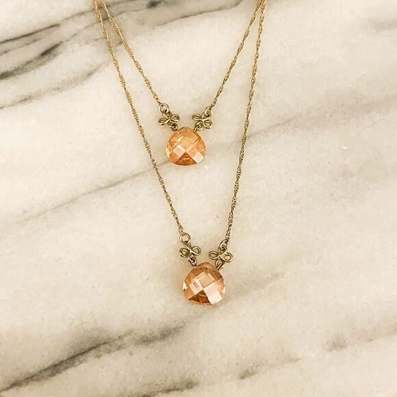 Liz Claiborne Crystal Multilayer Necklace Peach Pink Gold Toned Metal - Picture 2 of 6